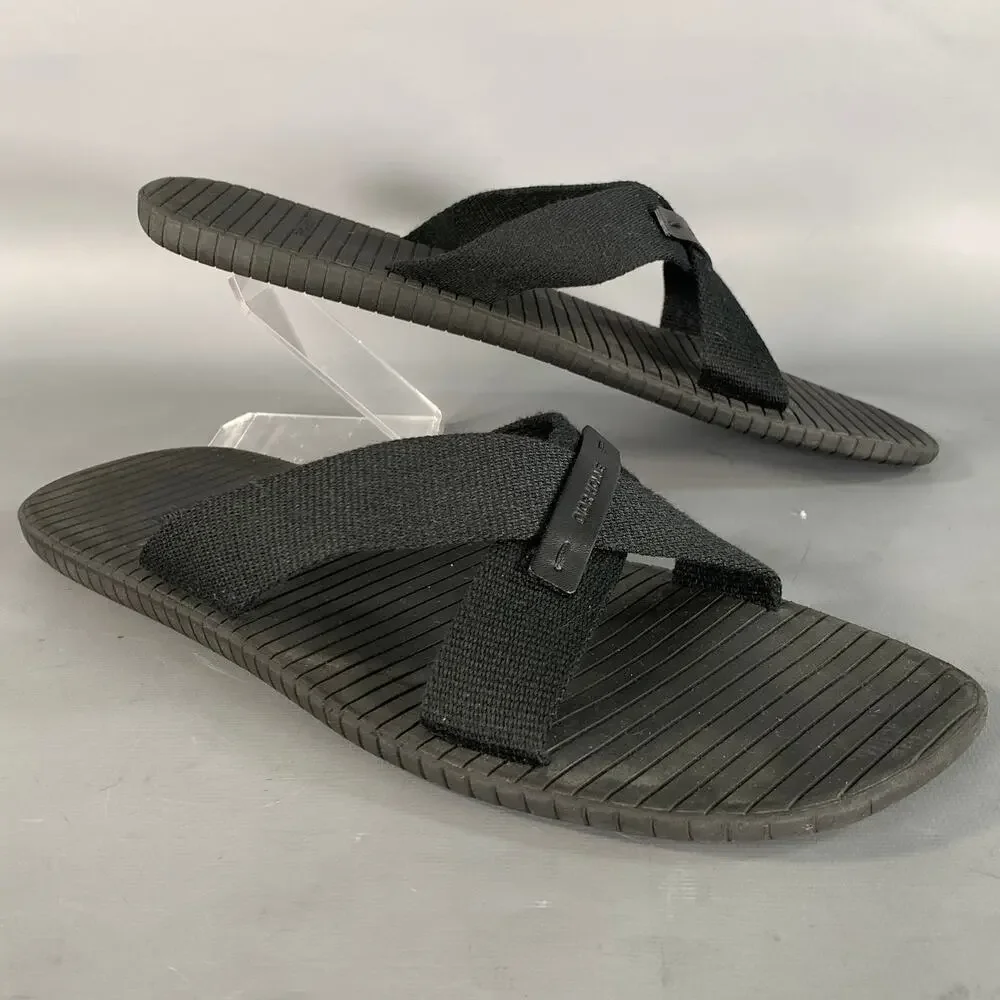 DIOR HOMME Size 10 Black Mixed Fabrics Rubber Canvas Straps Sandals